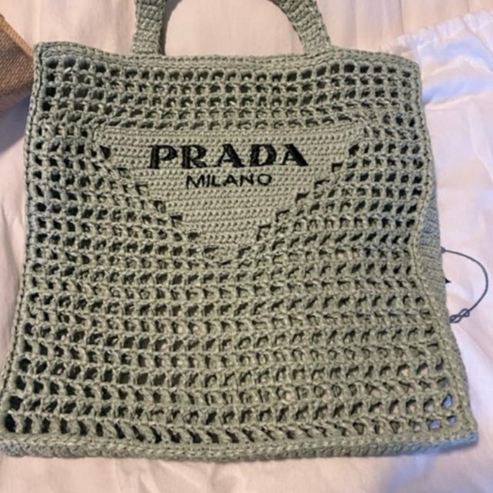 Prada Aqua Raffia Tote Bag NEW